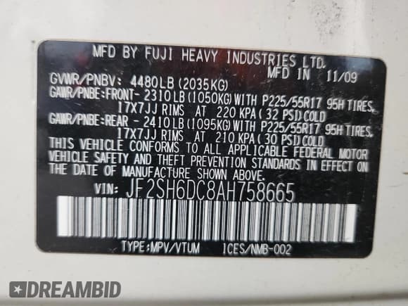 ✅ 2010 Subaru Forester X Limited • VIN: JF2SH6DC8AH758665 • Lot: 91639085. Listed on Copart with 272,788 mi. Free auction sales archive from the USA and detailed vehicle history report at DreamBid. Image 13.