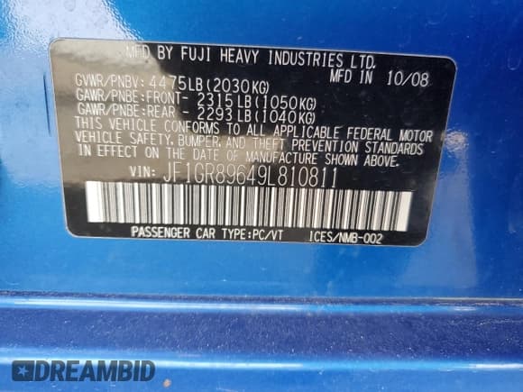 ✅ 2009 Subaru WRX STI • VIN: JF1GR89649L810811 • Lot: 91734025. Wystawiony na Copart z przebiegiem 171 505 mil. Bezpłatny archiwum sprzedaży aukcyjnych z USA i szczegółowy raport historii pojazdu na DreamBid. Zdjęcie 12.