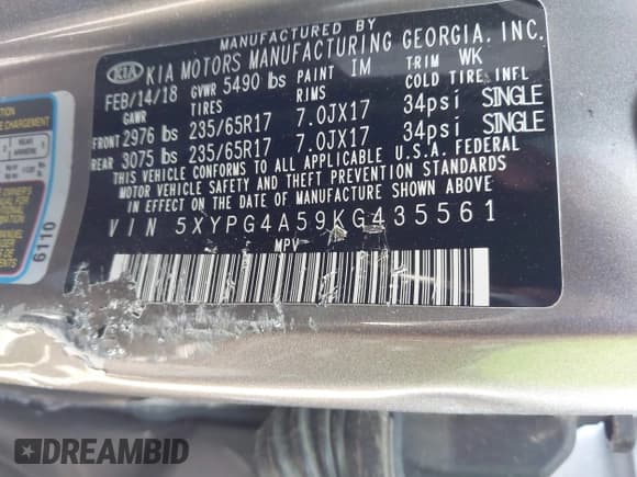 ✅ 2019 Kia Sorento LX • VIN: 5XYPG4A59KG435561 • Lot: 43453112. Listed on IAAI with 53,279 mi. Free auction sales archive from the USA and detailed vehicle history report at DreamBid. Image 9.