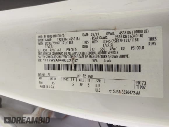 ✅ 2019 Ford F-250 XL • VIN: 1FT7W2A64KEE32821 • Lot: 42628595. Listed on IAAI with 264,682 mi. Free auction sales archive from the USA and detailed vehicle history report at DreamBid. Image 9.