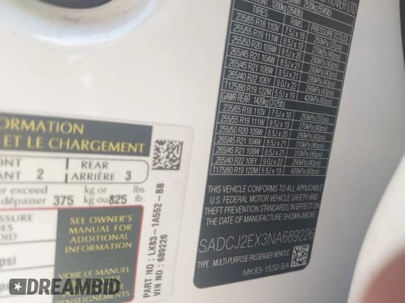 ✅ 2022 Jaguar F-Pace S • VIN: SADCJ2EX3NA689226 • Лот: 42909237. Опубликован ранее на IAAI с пробегом 45 034 миль. Бесплатный доступ к архиву аукционных продаж из США и подробный отчёт об истории автомобиля на DreamBid. Изображение 9.