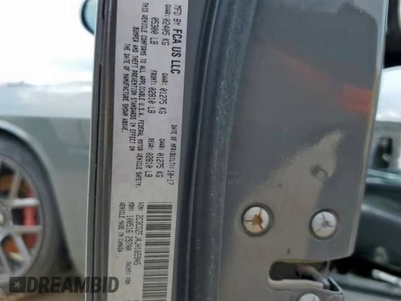 2018 Dodge Challenger T/A 392 с VIN 2C3CDZFJ4JH165945, выставлен на аукционе Copart как лот 59755085 с пробегом Не указан миль и Списание • Salvage title. История ставок и продаж доступна на DreamBid. Изображение 13.