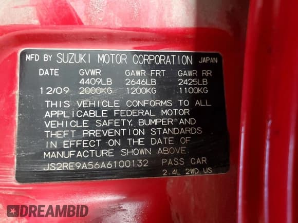 ✅ 2010 Suzuki Kizashi • VIN: JS2RE9A56A6100132 • Lot: 66891995. Listed on Copart with 219,601 mi. Free auction sales archive from the USA and detailed vehicle history report at DreamBid. Image 12.