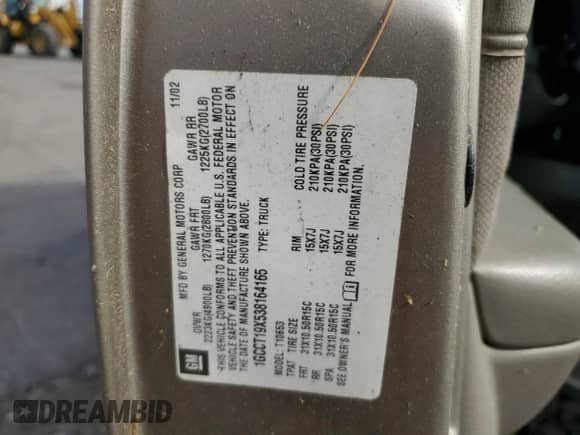 2003 Chevrolet S-10 LS with VIN 1GCCT19X538164165, listed as a Copart auction lot 74607894 with Not provided miles and Clean title. Bid and sale history available at DreamBid. Image 12.