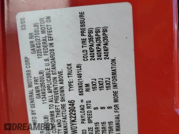 2000 Chevrolet S-10 LS с VIN 1GCCS14W0YK229046, выставлен на аукционе Copart как лот 74940064 с пробегом 262 124 миль миль и Чистый • Clean title. История ставок и продаж доступна на DreamBid. Изображение 12.