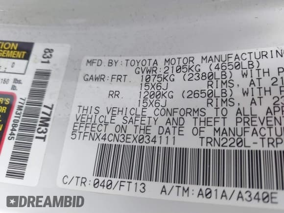 ✅ 2014 Toyota Tacoma • VIN: 5TFNX4CN3EX034111 • Lot: 43721729. Listed on IAAI with 145,807 mi. Free auction sales archive from the USA and detailed vehicle history report at DreamBid. Image 9.