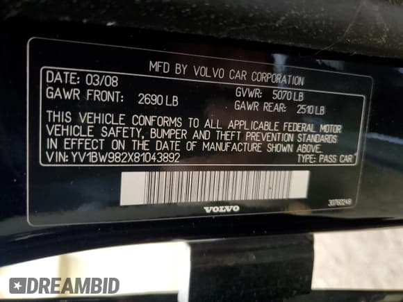 ✅ 2008 Volvo V70 • VIN: YV1BW982X81043892 • Lot: 91758915. Listed on Copart with 298,907 mi. Free auction sales archive from the USA and detailed vehicle history report at DreamBid. Image 13.