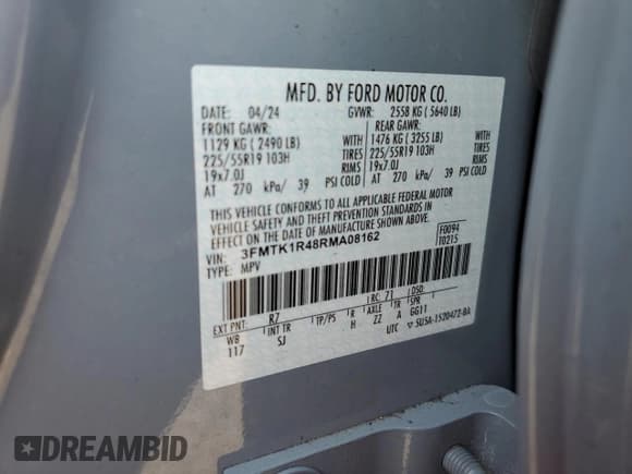 ✅ 2024 Ford Mustang Mach-E Select • VIN: 3FMTK1R48RMA08162 • Lot: 87126565. Listed on Copart with 16,302 mi. Free auction sales archive from the USA and detailed vehicle history report at DreamBid. Image 12.