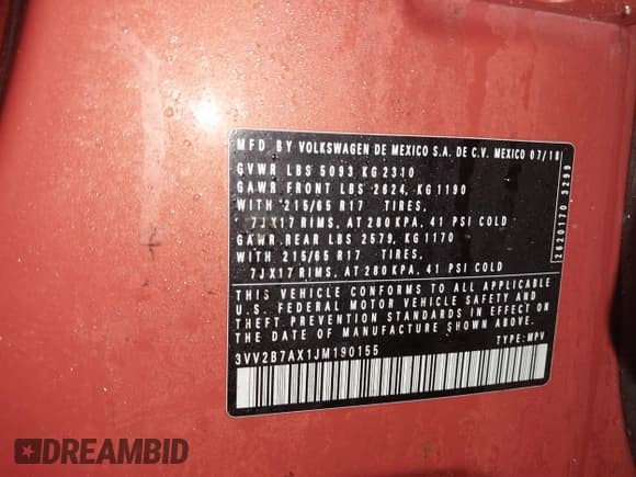 ✅ 2018 Volkswagen Tiguan SEL • VIN: 3VV2B7AX1JM190155 • Lot: 41675633. Wystawiony na IAAI z przebiegiem 91 594 mil. Bezpłatny archiwum sprzedaży aukcyjnych z USA i szczegółowy raport historii pojazdu na DreamBid. Zdjęcie 9.