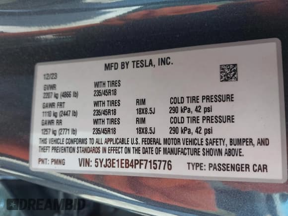 ✅ 2023 Tesla Model 3 Long Range • VIN: 5YJ3E1EB4PF715776 • Lot: 41949969. Wystawiony na IAAI z przebiegiem Nie podano. Bezpłatny archiwum sprzedaży aukcyjnych z USA i szczegółowy raport historii pojazdu na DreamBid. Zdjęcie 9.
