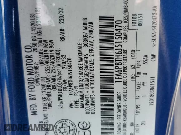 ✅ 2018 Ford Mustang EcoBoost • VIN: 1FA6P8TH6J5150470 • Lot: 85759775. Listed on Copart with 63,002 mi. Free auction sales archive from the USA and detailed vehicle history report at DreamBid. Image 13.