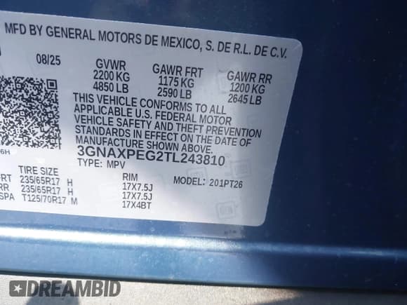 ✅ 2026 Chevrolet Equinox AWD LT • VIN: 3GNAXPEG2TL243810 • Lot: 43593826. Wystawiony na IAAI z przebiegiem 796 mil. Bezpłatny archiwum sprzedaży aukcyjnych z USA i szczegółowy raport historii pojazdu na DreamBid. Zdjęcie 9.