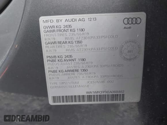 ✅ 2014 Audi Q5 Premium Plus • VIN: WA1WFCFPXEA068462 • Лот: 41777611. Опубликован ранее на IAAI с пробегом 138 919 миль. Бесплатный доступ к архиву аукционных продаж из США и подробный отчёт об истории автомобиля на DreamBid. Изображение 9.