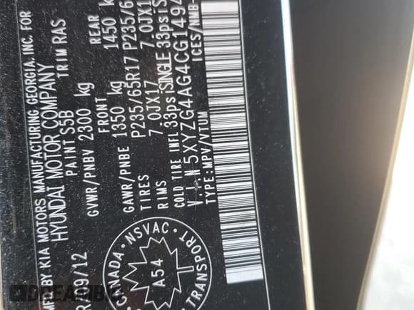 ✅ 2012 Hyundai Santa Fe GLS • VIN: 5XYZG4AG4CG149449 • Lot: 75503334. Listed on Copart with 132,586 mi. Free auction sales archive from the USA and detailed vehicle history report at DreamBid. Image 12.