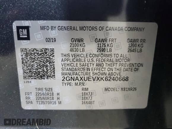 2019 Chevrolet Equinox LT with VIN 2GNAXUEVXK6240668, listed as a Copart auction lot 67729225 with 80,898 mi miles and Salvage title. Bid and sale history available at DreamBid. Image 13.