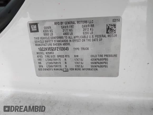 ✅ 2015 Chevrolet Silverado 2500HD LT • VIN: 1GC2KVEG5FZ103649 • Lot: 42713461. Wystawiony na IAAI z przebiegiem 166 995 mil. Bezpłatny archiwum sprzedaży aukcyjnych z USA i szczegółowy raport historii pojazdu na DreamBid. Zdjęcie 9.