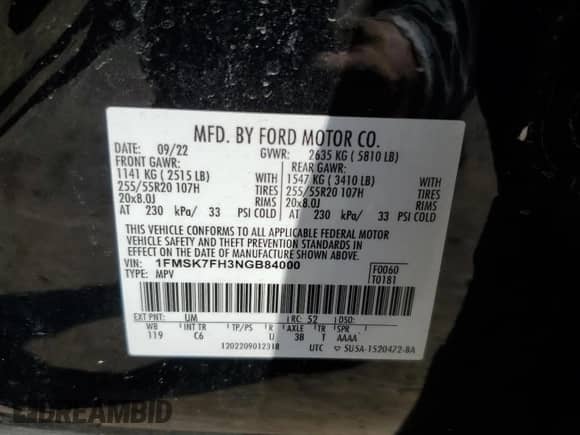 2022 Ford Explorer Limited z VIN 1FMSK7FH3NGB84000, wystawiony jako Copart lot #86868265 z przebiegiem 43 457 mil mil oraz Czysty tytuł • Clean title. Historia ofert i sprzedaży dostępna na DreamBid. Obrazek 13.