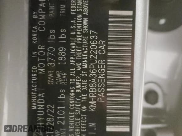 ✅ 2023 Hyundai Venue SE • VIN: KMHRB8A36PU220637 • Lot: 44279725. Listed on Copart with 16,234 mi. Free auction sales archive from the USA and detailed vehicle history report at DreamBid. Image 12.