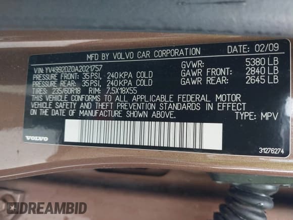 ✅ 2010 Volvo XC60 3.0T • VIN: YV4992DZ0A2021757 • Lot: 43039531. Listed on IAAI with 120,290 mi. Free auction sales archive from the USA and detailed vehicle history report at DreamBid. Image 8.