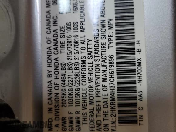 ✅ 2012 Honda CR-V LX • VIN: 2HKRM4H37CH619896 • Lot: 80855245. Listed on Copart with 121,331 mi. Free auction sales archive from the USA and detailed vehicle history report at DreamBid. Image 13.