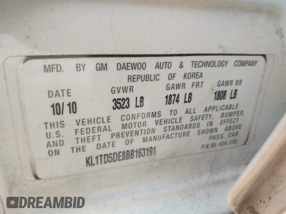 ✅ 2011 Chevrolet Aveo 1LT • VIN: KL1TD5DE8BB163191 • Lot: 42477653. Wystawiony na IAAI z przebiegiem 114 076 mil. Bezpłatny archiwum sprzedaży aukcyjnych z USA i szczegółowy raport historii pojazdu na DreamBid. Zdjęcie 9.