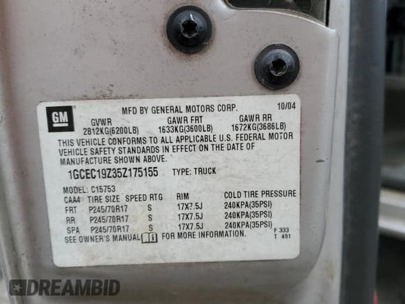 ✅ 2005 Chevrolet Silverado 1500 LS • VIN: 1GCEC19Z35Z175155 • Лот: 89903725. Опубликован ранее на Copart с пробегом 240 403 миль. Бесплатный доступ к архиву аукционных продаж из США и подробный отчёт об истории автомобиля на DreamBid. Изображение 12.
