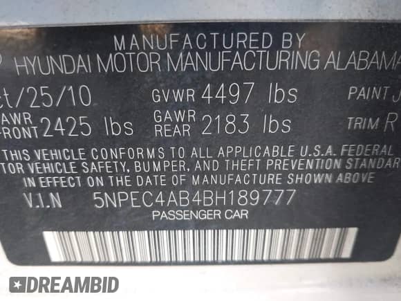 2011 Hyundai Sonata Limited с VIN 5NPEC4AB4BH189777, выставлен на аукционе IAAI как лот 43485009 с пробегом 198 430 миль миль и . История ставок и продаж доступна на DreamBid. Изображение 9.