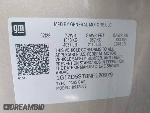 2022 Chevrolet Malibu LT z VIN 1G1ZD5ST8NF120979, wystawiony jako IAAI lot #42816519 z przebiegiem 69 984 mil mil oraz . Historia ofert i sprzedaży dostępna na DreamBid. Obrazek 9.