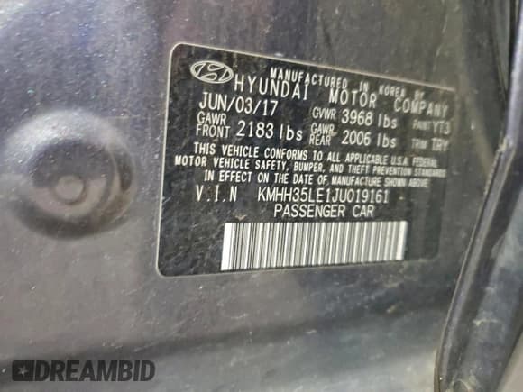 ✅ 2018 Hyundai Elantra • VIN: KMHH35LE1JU019161 • Lot: 93988545. Listed on Copart with 200,705 mi. Free auction sales archive from the USA and detailed vehicle history report at DreamBid. Image 12.