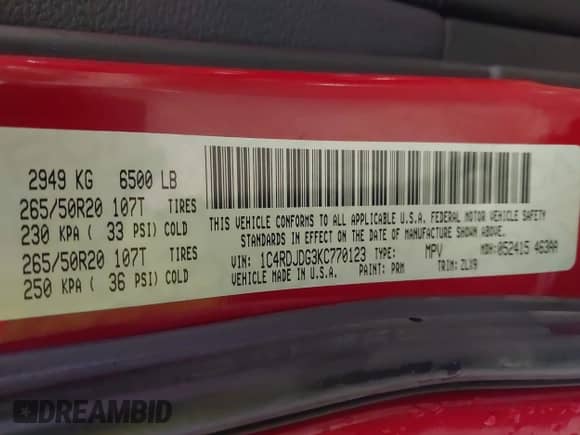 2019 Dodge Durango GT с VIN 1C4RDJDG3KC770123, выставлен на аукционе IAAI как лот 43345328 с пробегом 129 668 миль миль и . История ставок и продаж доступна на DreamBid. Изображение 9.