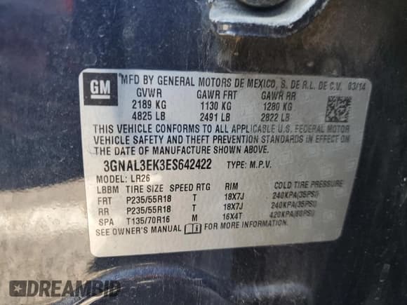 ✅ 2014 Chevrolet Captiva Sport LT • VIN: 3GNAL3EK3ES642422 • Lot: 52595455. Wystawiony na Copart z przebiegiem 89 944 mil. Bezpłatny archiwum sprzedaży aukcyjnych z USA i szczegółowy raport historii pojazdu na DreamBid. Zdjęcie 13.