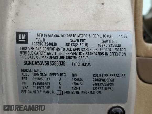 ✅ 2009 Chevrolet HHR 2LT • VIN: 3GNCA53V59S598839 • Lot: 54237495. Listed on Copart with 172,539 mi. Free auction sales archive from the USA and detailed vehicle history report at DreamBid. Image 13.