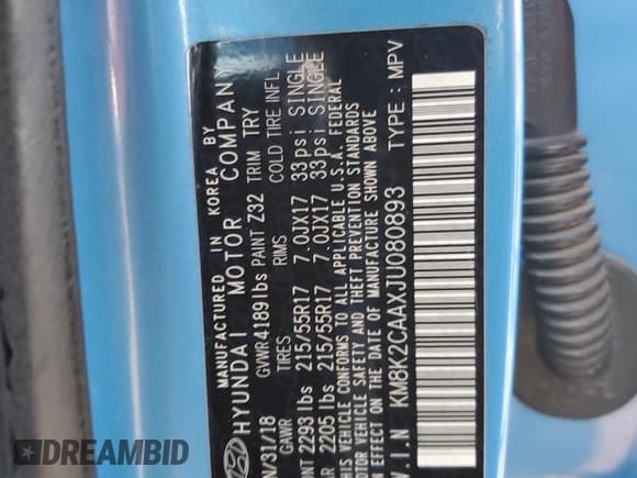 ✅ 2018 Hyundai Kona SEL • VIN: KM8K2CAAXJU080893 • Lot: 71932435. Listed on Copart with 141,106 mi. Free auction sales archive from the USA and detailed vehicle history report at DreamBid. Image 12.