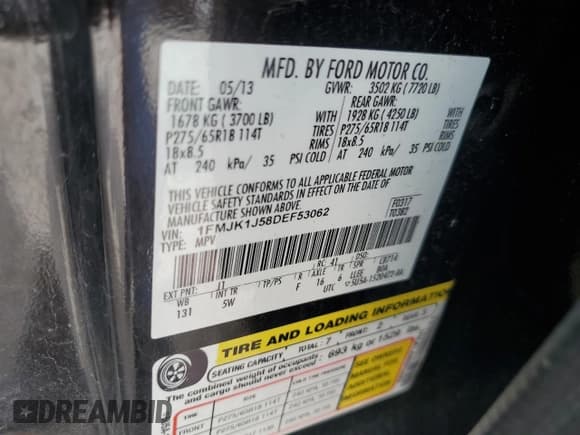 ✅ 2013 Ford Expedition Max XLT • VIN: 1FMJK1J58DEF53062 • Лот: 65720665. Опубликован ранее на Copart с пробегом 116 162 миль. Бесплатный доступ к архиву аукционных продаж из США и подробный отчёт об истории автомобиля на DreamBid. Изображение 12.
