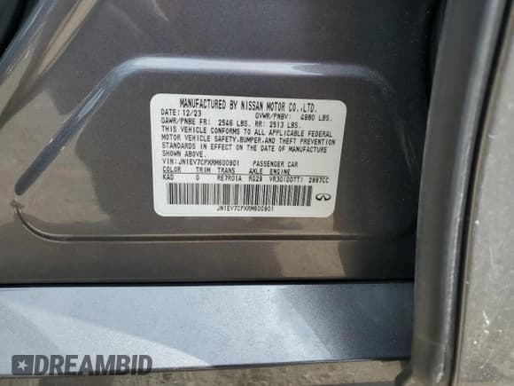 ✅ 2024 Infiniti Q50 Sensory • VIN: JN1EV7CPXRM600901 • Lot: 87204845. Listed on Copart with 9,144 mi. Free auction sales archive from the USA and detailed vehicle history report at DreamBid. Image 12.