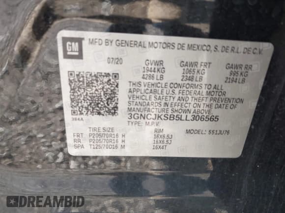 ✅ 2020 Chevrolet Trax LS • VIN: 3GNCJKSB5LL306565 • Lot: 43724305. Wystawiony na IAAI z przebiegiem 37 180 mil. Bezpłatny archiwum sprzedaży aukcyjnych z USA i szczegółowy raport historii pojazdu na DreamBid. Zdjęcie 9.