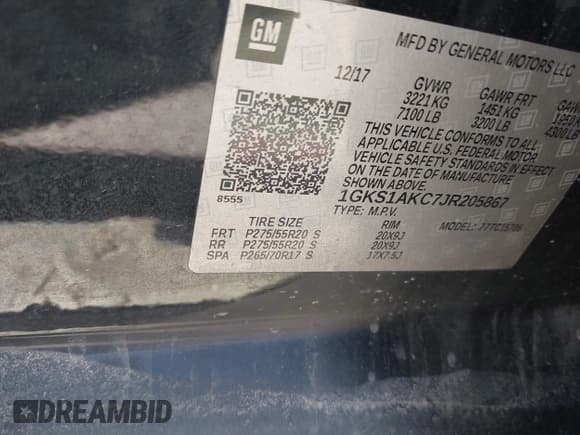 ✅ 2018 GMC Yukon SLE • VIN: 1GKS1AKC7JR205867 • Lot: 42254989. Wystawiony na IAAI z przebiegiem Nie podano. Bezpłatny archiwum sprzedaży aukcyjnych z USA i szczegółowy raport historii pojazdu na DreamBid. Zdjęcie 9.