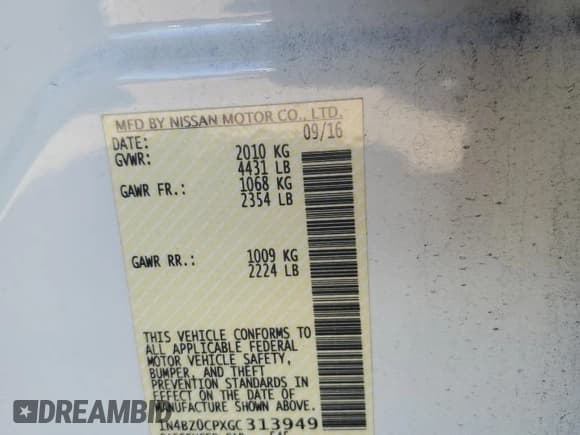 ✅ 2016 Nissan LEAF S • VIN: 1N4BZ0CPXGC313949 • Лот: 85373305. Опубликован ранее на Copart с пробегом 63 561 миль. Бесплатный доступ к архиву аукционных продаж из США и подробный отчёт об истории автомобиля на DreamBid. Изображение 12.