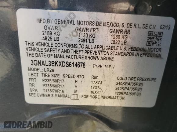✅ 2013 Chevrolet Captiva Sport LT • VIN: 3GNAL3EKXDS614678 • Lot: 42632335. Wystawiony na Copart z przebiegiem 152 399 mil. Bezpłatny archiwum sprzedaży aukcyjnych z USA i szczegółowy raport historii pojazdu na DreamBid. Zdjęcie 14.