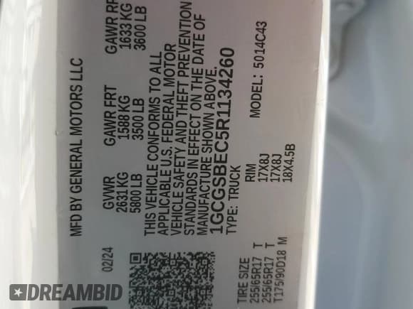 ✅ 2024 Chevrolet Colorado 2WD Work Truck • VIN: 1GCGSBEC5R1134260 • Лот: 89659525. Опубликован ранее на Copart с пробегом 37 787 миль. Бесплатный доступ к архиву аукционных продаж из США и подробный отчёт об истории автомобиля на DreamBid. Изображение 12.