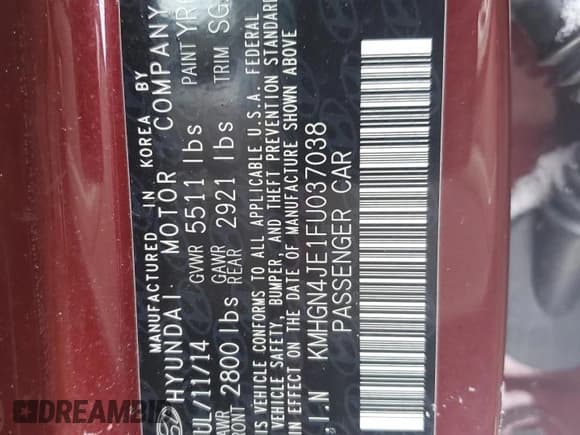 ✅ 2015 Hyundai Genesis 3.8L • VIN: KMHGN4JE1FU037038 • Lot: 42107295. Wystawiony na Copart z przebiegiem 76 484 mil. Bezpłatny archiwum sprzedaży aukcyjnych z USA i szczegółowy raport historii pojazdu na DreamBid. Zdjęcie 14.