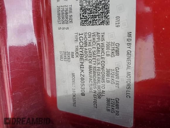 ✅ 2019 Chevrolet Silverado 1500 Custom • VIN: 1GCRYBEH1KZ405308 • Lot: 61600925. Wystawiony na Copart z przebiegiem 42 730 mil. Bezpłatny archiwum sprzedaży aukcyjnych z USA i szczegółowy raport historii pojazdu na DreamBid. Zdjęcie 12.