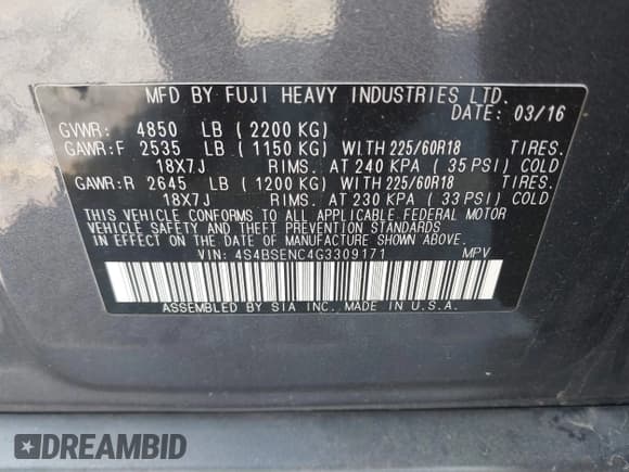 ✅ 2016 Subaru Outback Limited • VIN: 4S4BSENC4G3309171 • Lot: 42151793. Wystawiony na IAAI z przebiegiem 51 799 mil. Bezpłatny archiwum sprzedaży aukcyjnych z USA i szczegółowy raport historii pojazdu na DreamBid. Zdjęcie 9.