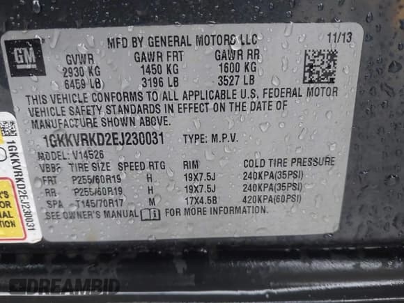 ✅ 2014 GMC Acadia SLT • VIN: 1GKKVRKD2EJ230031 • Lot: 43829855. Wystawiony na IAAI z przebiegiem 171 780 mil. Bezpłatny archiwum sprzedaży aukcyjnych z USA i szczegółowy raport historii pojazdu na DreamBid. Zdjęcie 9.