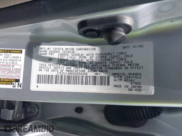 ✅ 2005 Toyota 4Runner SR5 • VIN: JTEZU14R650054349 • Лот: 42898037. Опубликован ранее на IAAI с пробегом 201 982 миль. Бесплатный доступ к архиву аукционных продаж из США и подробный отчёт об истории автомобиля на DreamBid. Изображение 9.