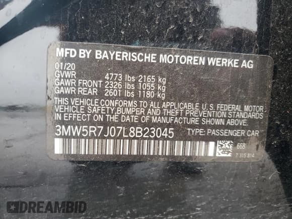 ✅ 2020 BMW 3 Series 330i xDrive • VIN: 3MW5R7J07L8B23045 • Lot: 51996095. Listed on Copart with 92,690 mi. Free auction sales archive from the USA and detailed vehicle history report at DreamBid. Image 12.
