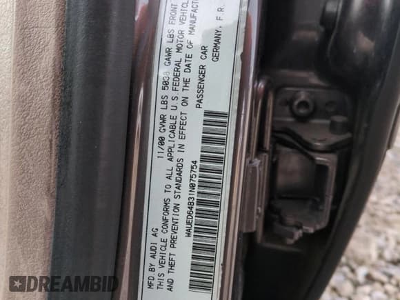 ✅ 2001 Audi A6 • VIN: WAUED64B31N075754 • Лот: 82628634. Опубликован ранее на Copart с пробегом 78 537 миль. Бесплатный доступ к архиву аукционных продаж из США и подробный отчёт об истории автомобиля на DreamBid. Изображение 12.