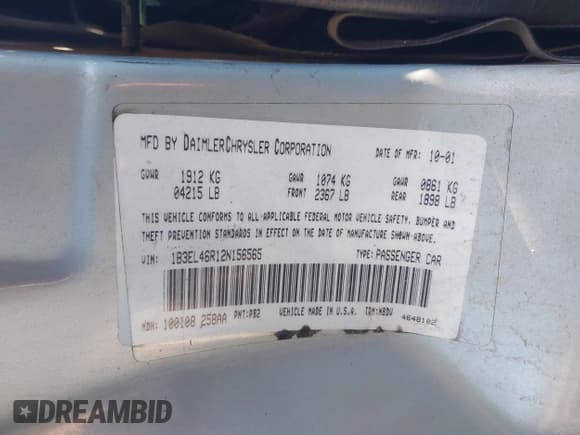 ✅ 2002 Dodge Stratus SXT • VIN: 1B3EL46R12N156565 • Lot: 43696290. Wystawiony na IAAI z przebiegiem 311 975 mil. Bezpłatny archiwum sprzedaży aukcyjnych z USA i szczegółowy raport historii pojazdu na DreamBid. Zdjęcie 9.
