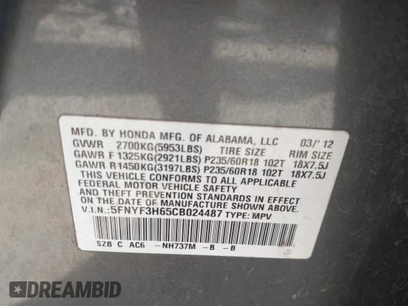 ✅ 2012 Honda Pilot EX-L • VIN: 5FNYF3H65CB024487 • Lot: 43588559. Wystawiony na IAAI z przebiegiem 139 103 mil. Bezpłatny archiwum sprzedaży aukcyjnych z USA i szczegółowy raport historii pojazdu na DreamBid. Zdjęcie 9.