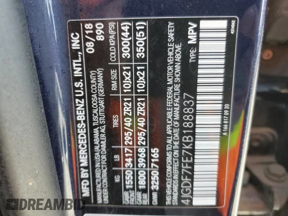 ✅ 2019 Mercedes-Benz GLS 63 AMG • VIN: 4JGDF7FE7KB188837 • Lot: 83696344. Wystawiony na Copart z przebiegiem 115 219 mil. Bezpłatny archiwum sprzedaży aukcyjnych z USA i szczegółowy raport historii pojazdu na DreamBid. Zdjęcie 13.